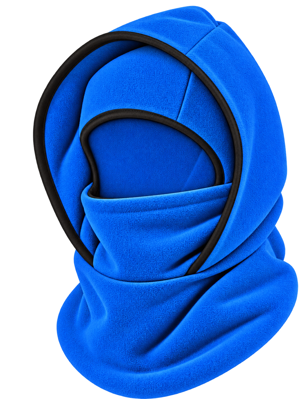 Cagoule Frimaire Bleu, portée en capuche