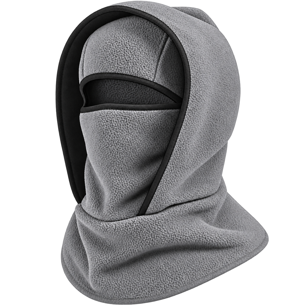 Cagoule Frimaire Gris clair, portée en capuche et masque