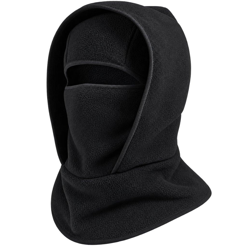 Cagoule Frimaire Noir, portée en capuche et masque