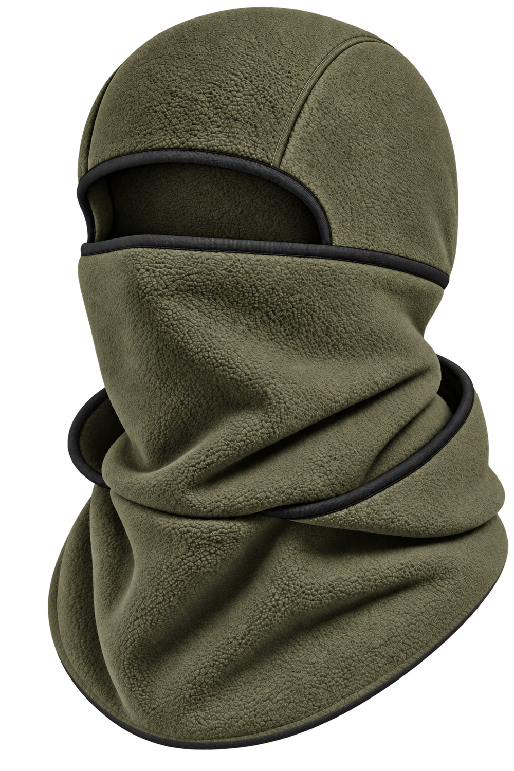 Cagoule Frimaire Kaki, portée en cagoule