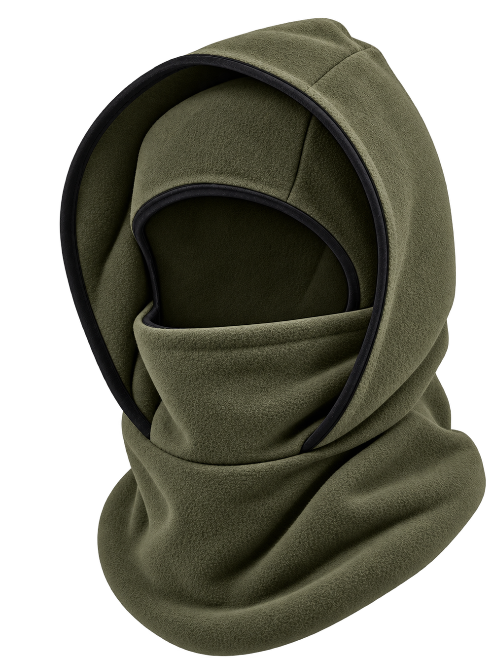 Cagoule Frimaire Kaki, portée en capuche