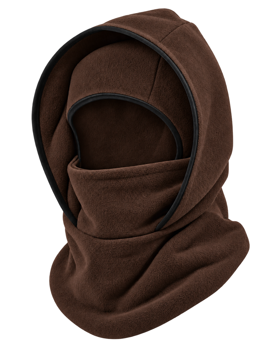 Cagoule Frimaire Marron, portée en capuche
