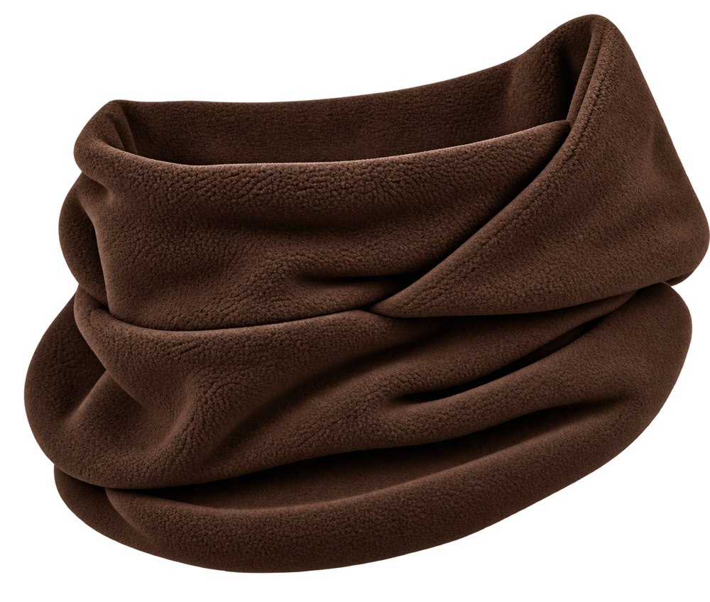 Cagoule Frimaire Marron, portée en cache-cou